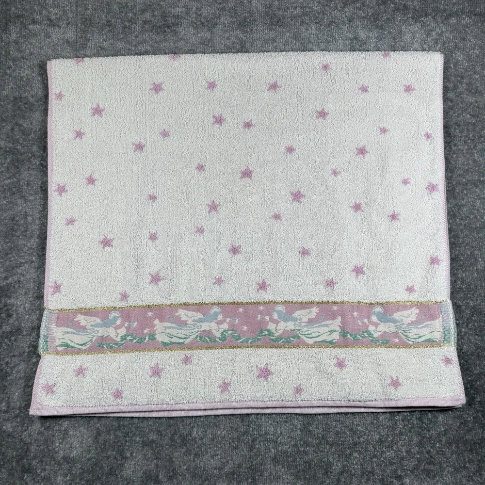 2 - Francies Bath Towels Fieldcrest Mills Pink White Angels‎ Trumpets Stars